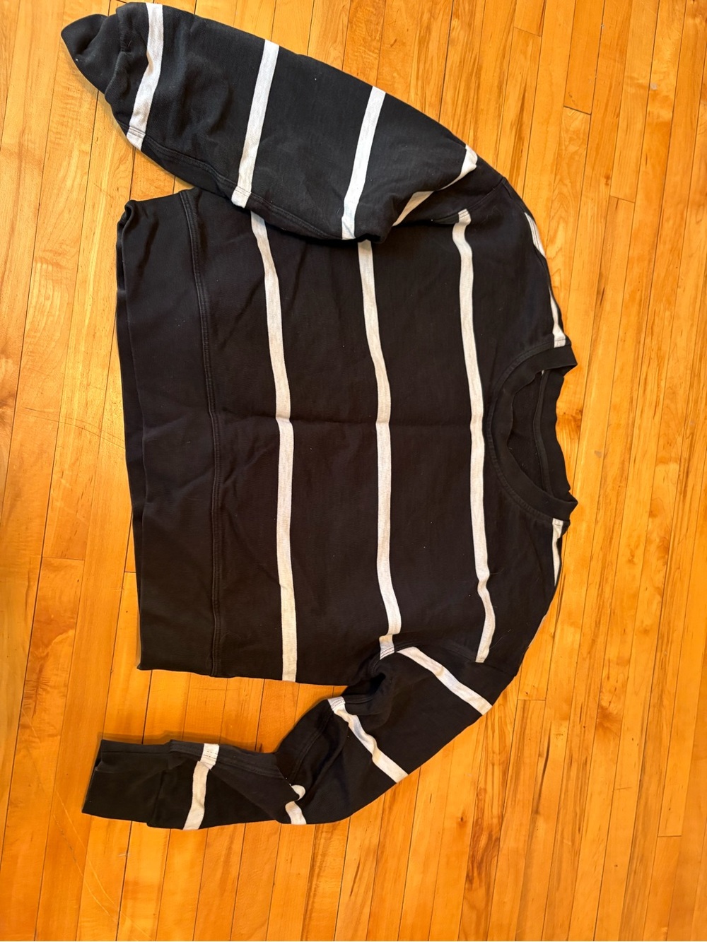lululemon athletica Black Crewneck Sweater with White Stripes